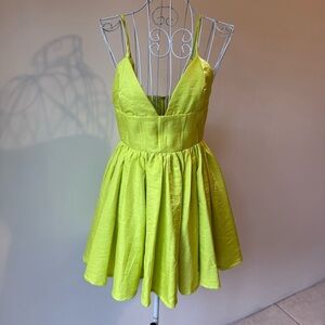 Runaway the label shimmering mini dress fit flare SZ XS lime homecoming cocktail
